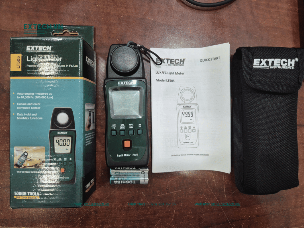 Hình ảnh thực tế trọn bộ phụ kiện theo máy Extech LT505