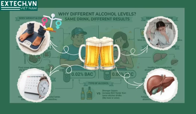 Uống Bao Nhiêu Bị Thổi Phạt? Giải Thích Nồng Độ Cồn Trong Hơi Thở Là Gì (Cập Nhật 2026) 2 cac yeu to anh huong den nong do con trong hoi tho